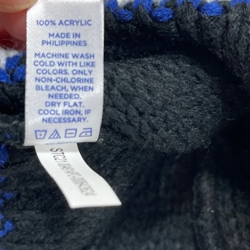 Sport-Tek Knit Pom Pom Beanie Blue White Black One Size